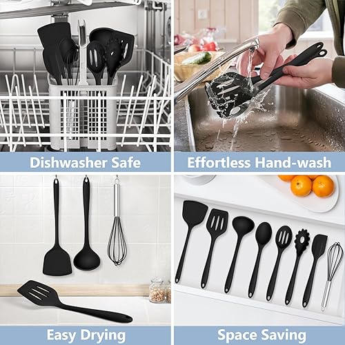 Miniatura 6 de TeamFar 8 utensilios de cocina de silicona  Juego de utensilios de cocina de silicona resistentes al calor de 446 F, espátula, cuchara, batidor,