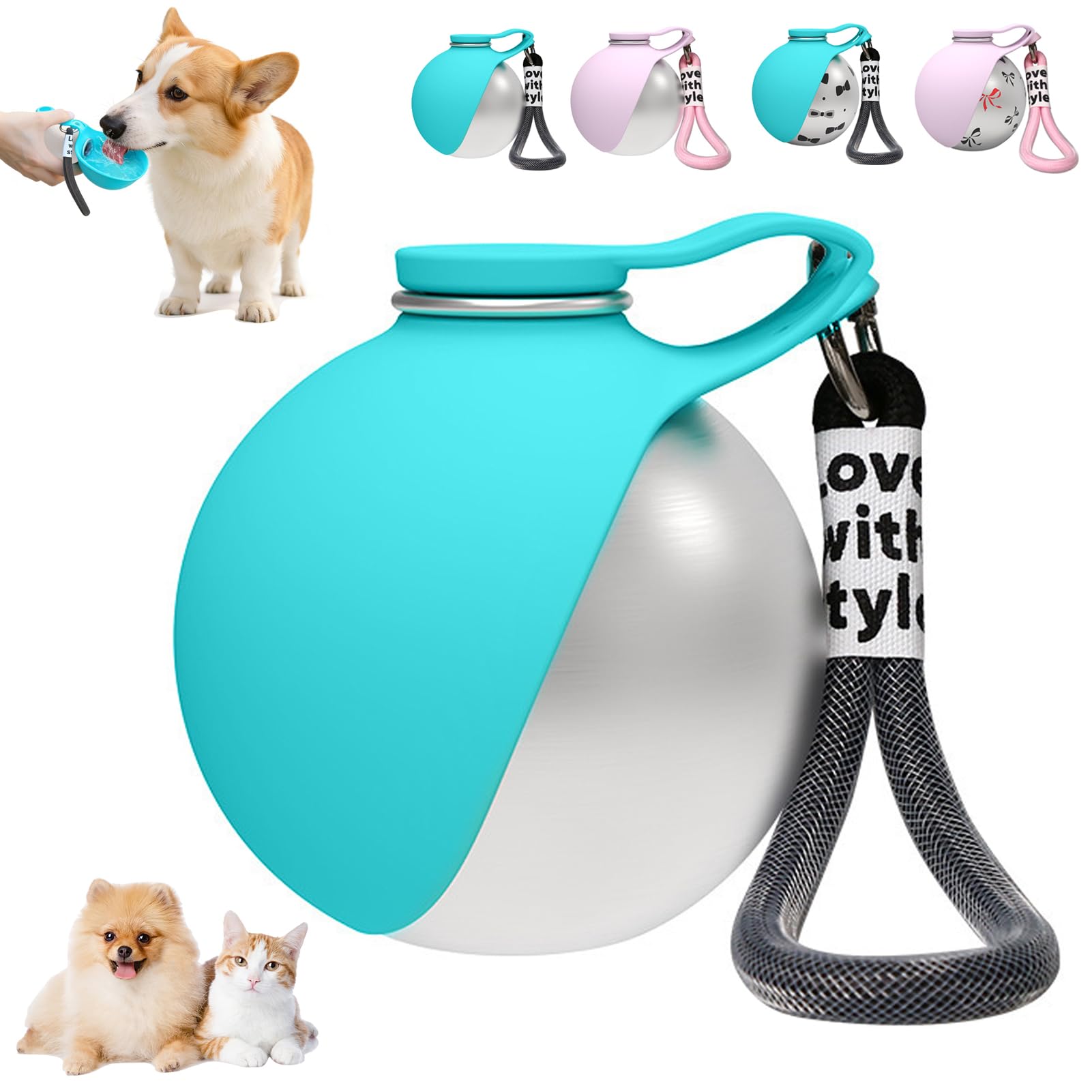 Botella para perros para viajes, 285 ml, de acero inoxidable, botella de agua con cuenco, para perros, portátil, de viaje, a prueba de fugas, botella compacta para perros para viajes (D)