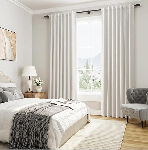 Miniatura 6 de Cortinas 100% opacas de lino de 84 pulgadas de largo, juego de 2 paneles para dormitorio, sala de estar, textura crema natural, aislamiento térmico,