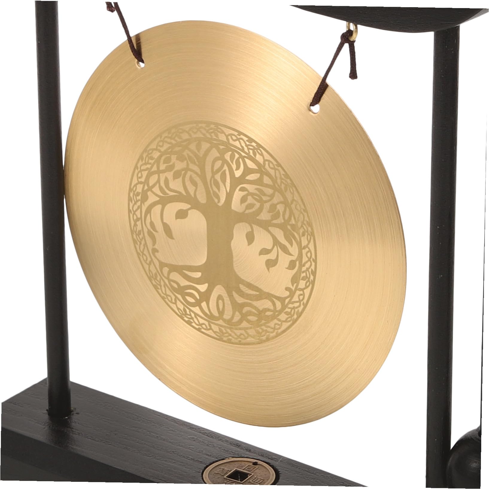 Gong de Aleación Decorativo de Cobre y Madera con Diseño de Árbol Vida para Decoración de Escritorio Interior con Buena Estabilidad y Estilo Creativo Delicado