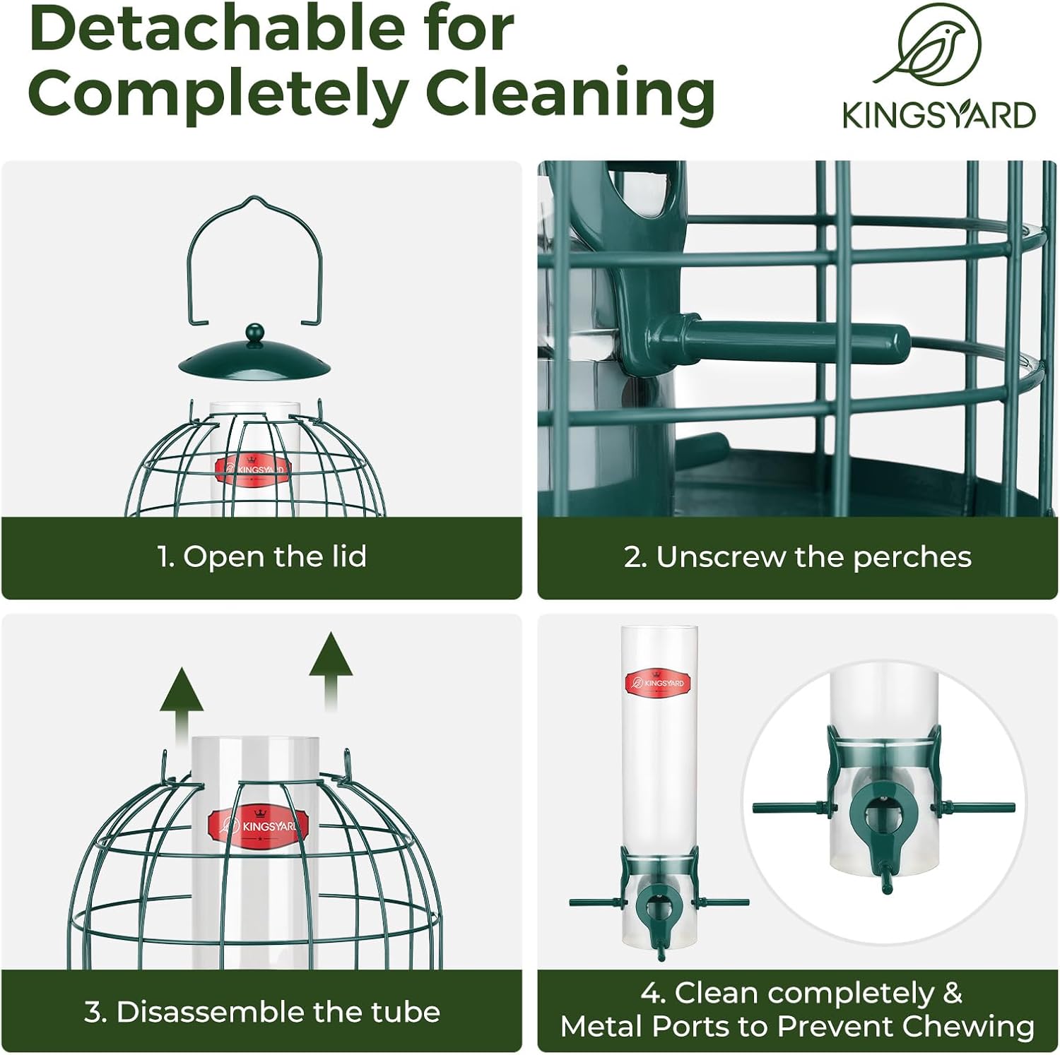 Kingsyard Metal Bird Feeder for Outdoors, Squirrel Proof Caged Tube Feeders Hanging Green, Wild Small Birds Rainproof Station for Garden Yard Seed Easy Clean, Green - Image 3