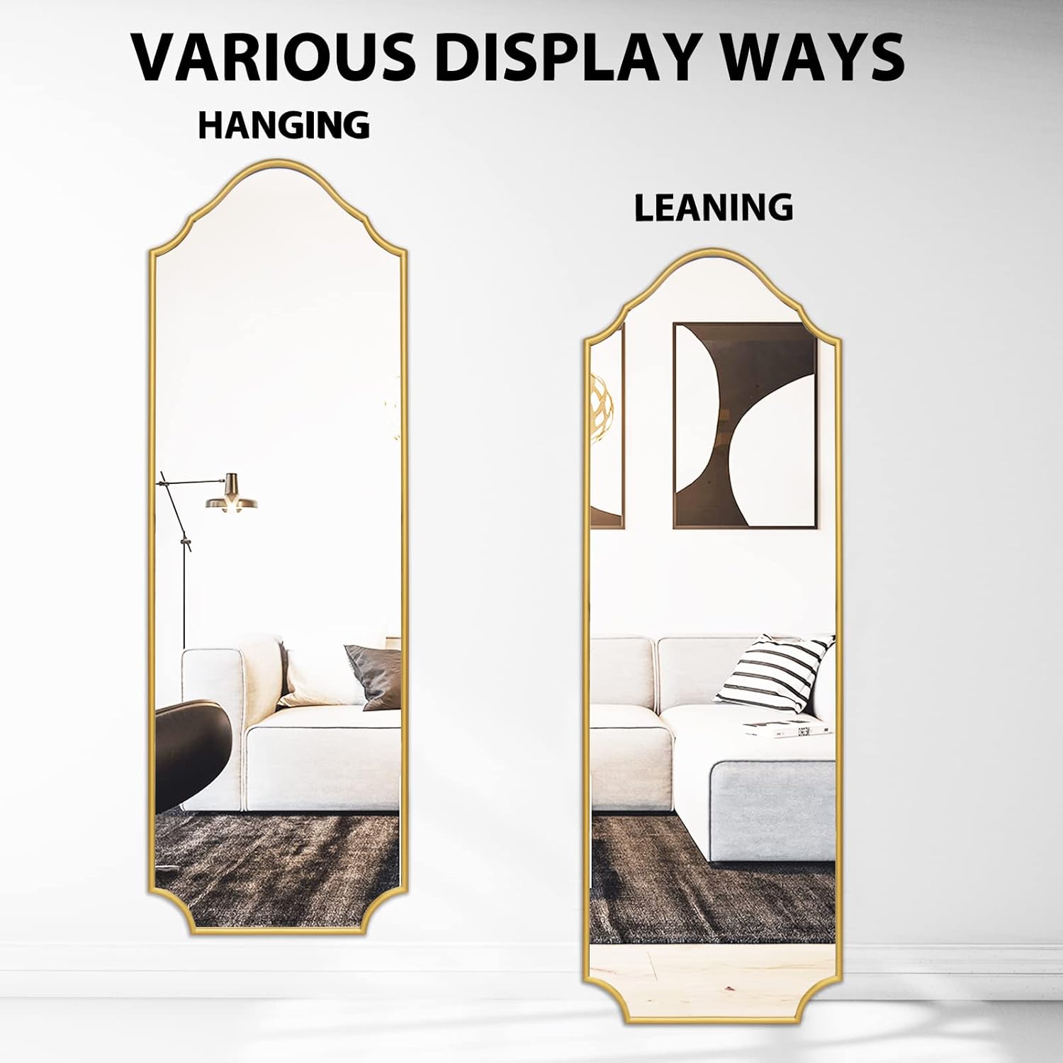WallBeyond Arched Full Length Mirror Wall Mounted, 65"x22" Gold Metal Frame Full Body Mirror for Bedroom, Living Room, Hanging or Leaning Against Wall Full Size - Image 8
