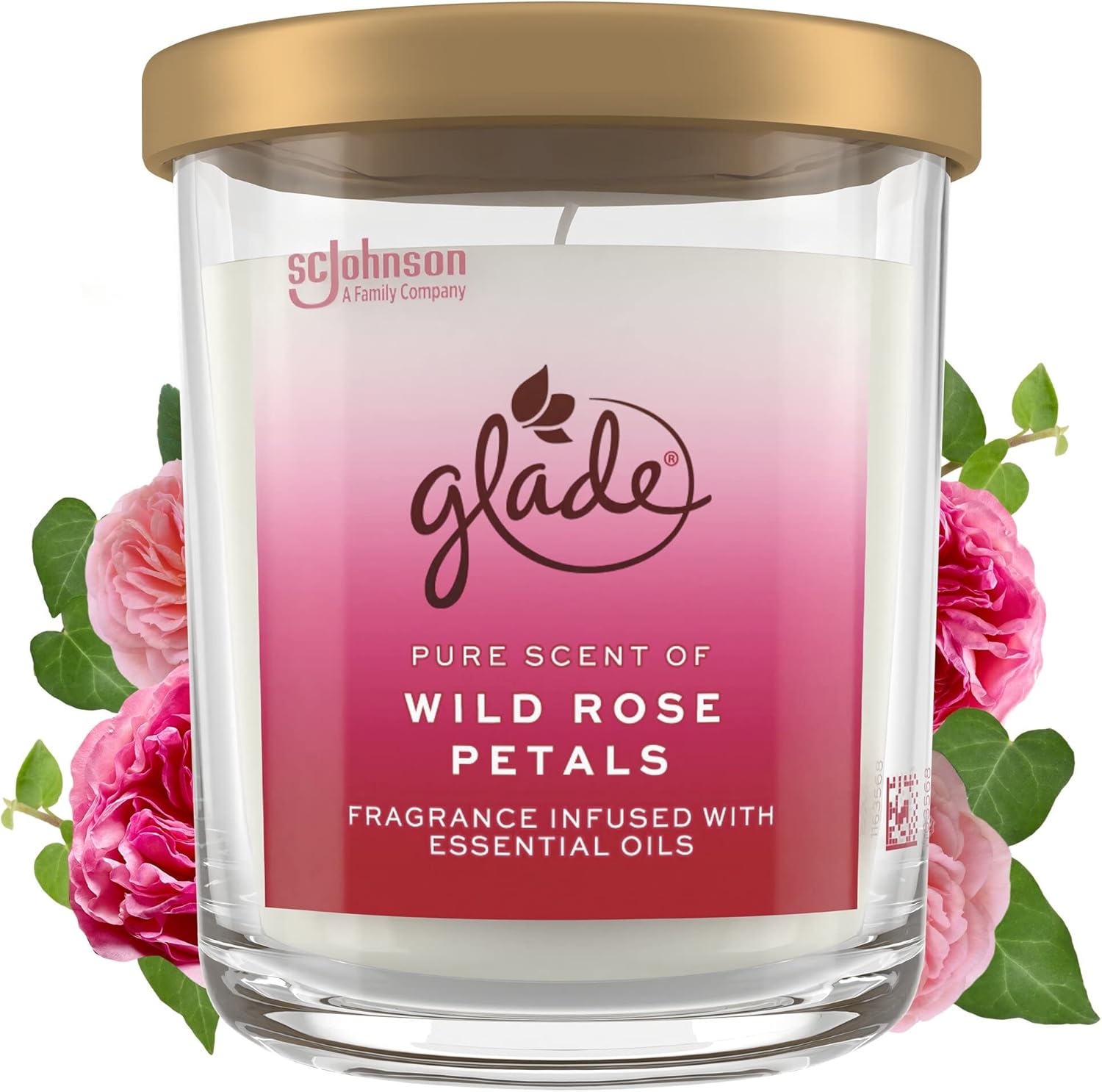 Glade Candle Jar, Large Candle Infused with Essential Oils, Air Freshener for Home Decor, Wild Rose Petals, 16oz