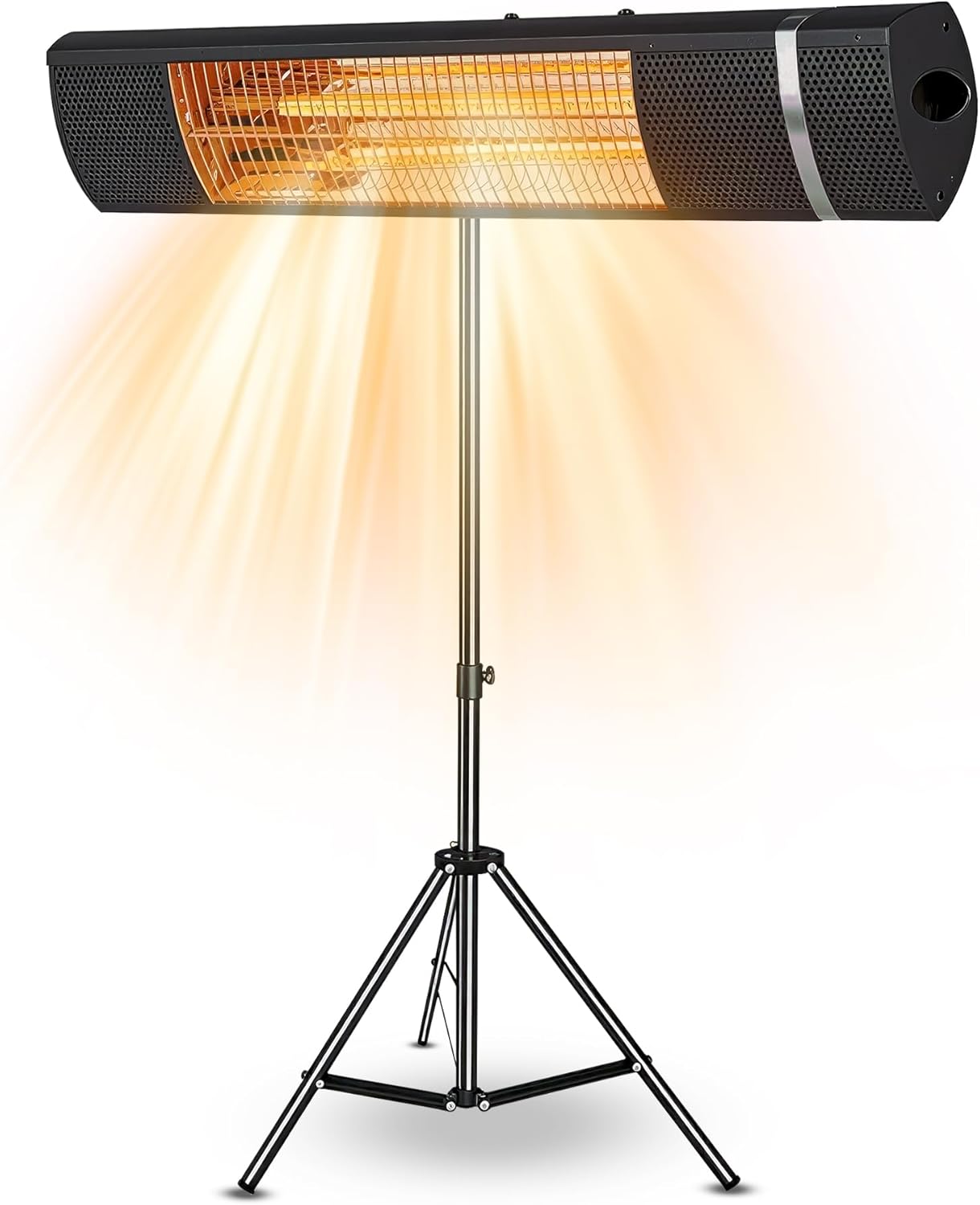 Outdoor Carbon Fiber Infrared Patio Heater - 800/1300/1500W, Tripod Stand or Wall Mount, IP65 waterproof, Remote Control, Silent & Energy-Saving for Balcony, Backyard, or Patio