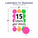 Avery® Color-Coding Removable Labels, 3/4 Inch Round Labels, Assorted Neon Colors, Non-Printable, 315 Dot Stickers Total (6733) – view 6
