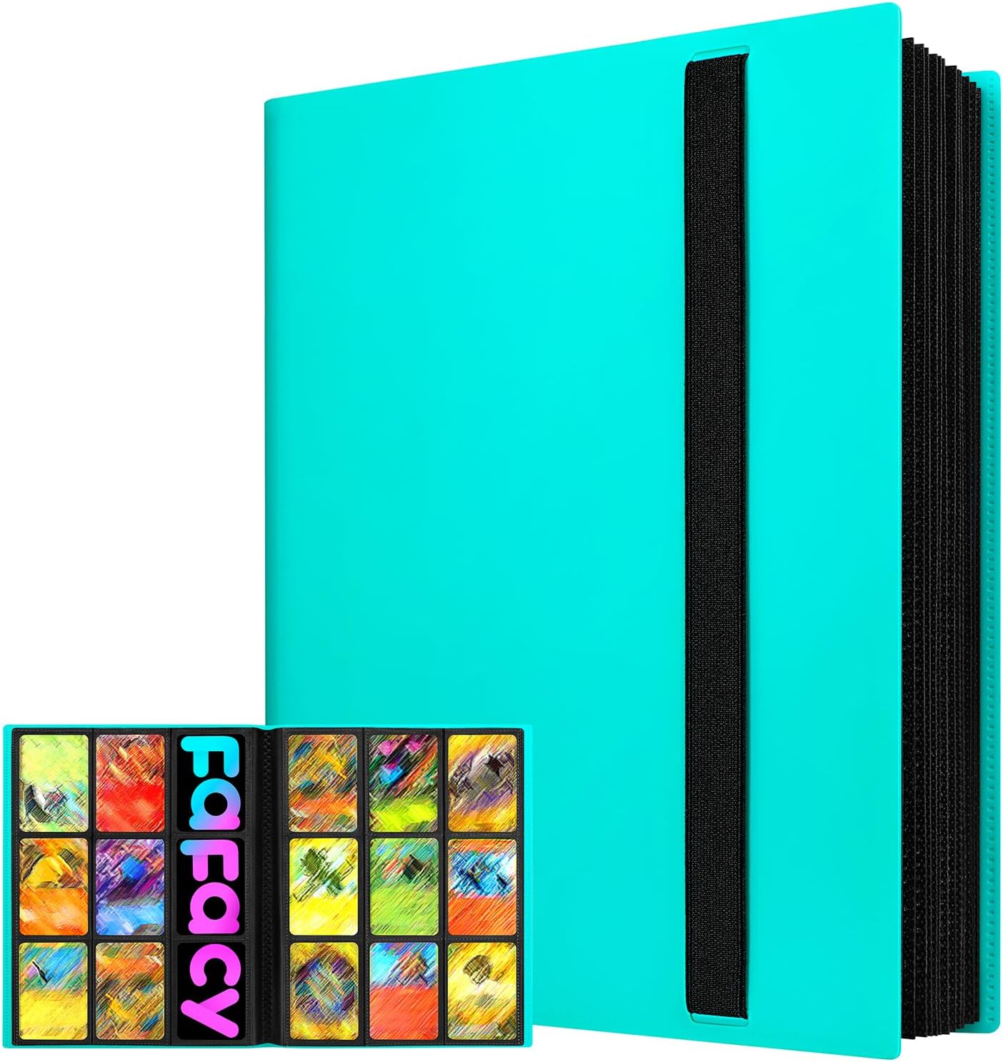 【2026】Trading Card Binder 9 Pocket, Premium Sports Collection Binder Game Cards Book with Sleeves Side Loading, Anti-open Strap Double Sided Waterproof 360 Card Folder