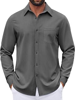 COOFANDY Mens Dress Shirts Untucked Long Sleeve Button Down Denim Shirt Stretch Business Casual Shirts