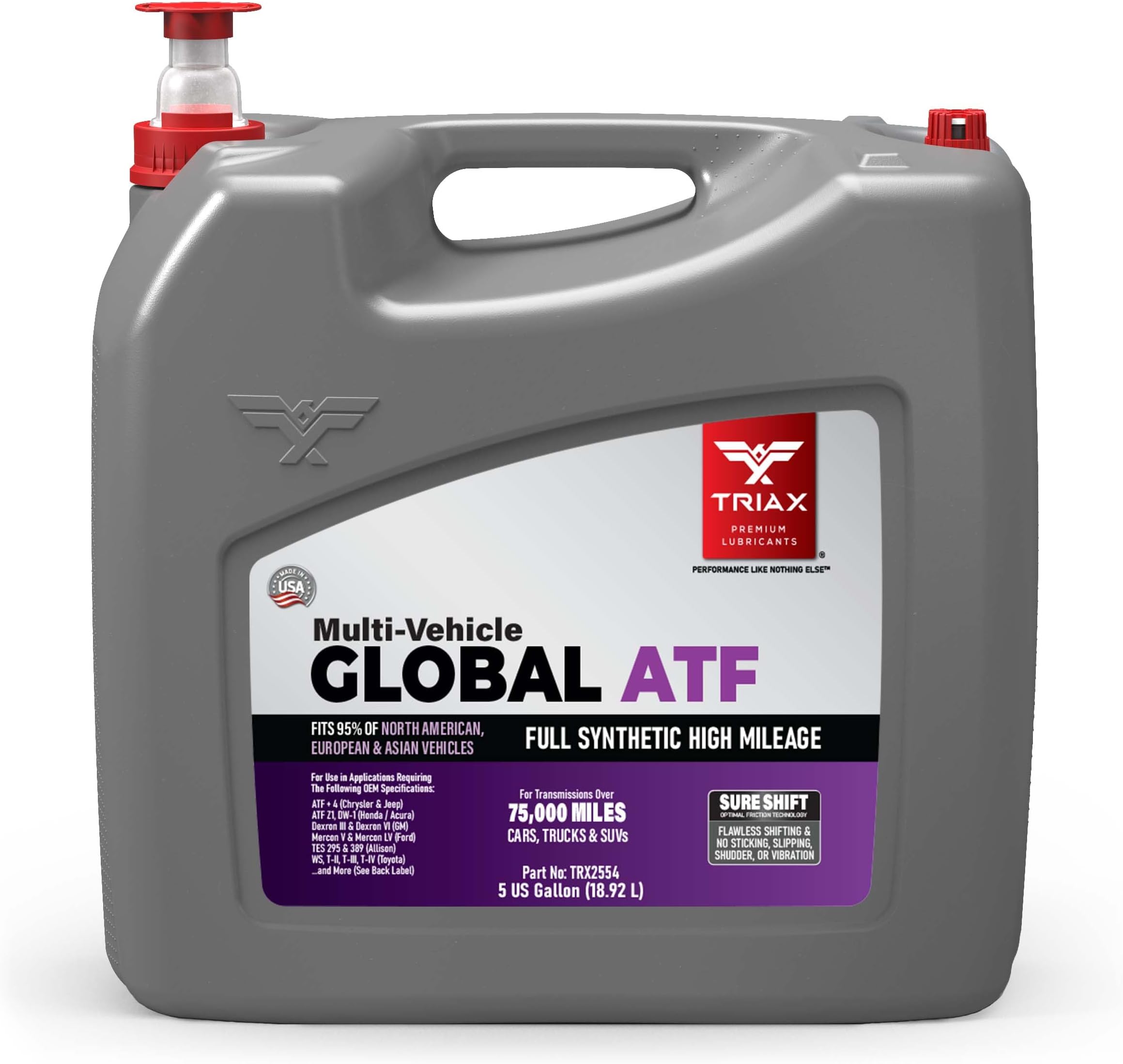 Multi-Vehicle Global ATF Full Synthetic | Compatible with Honda DW-1, Dexron III, Dexron VI, Mercon V, Nissan Matic, ATF +4, TES 295 & More | OEM Grade Automatic Transmission Fluid (5 Gallon)