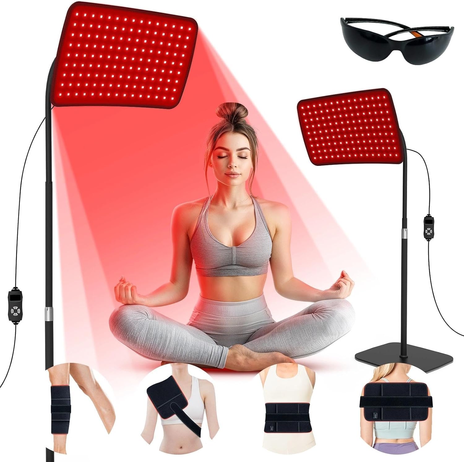 Red Light Therapy for Face and Body, 2-in-1 Near Infrared Light Therapy Lamp and Wearable Wrap Pad, 10Hz Pulse 660nm 850nm Device for Worker Body Back Pain Relieft, Gift for Parents Women Men