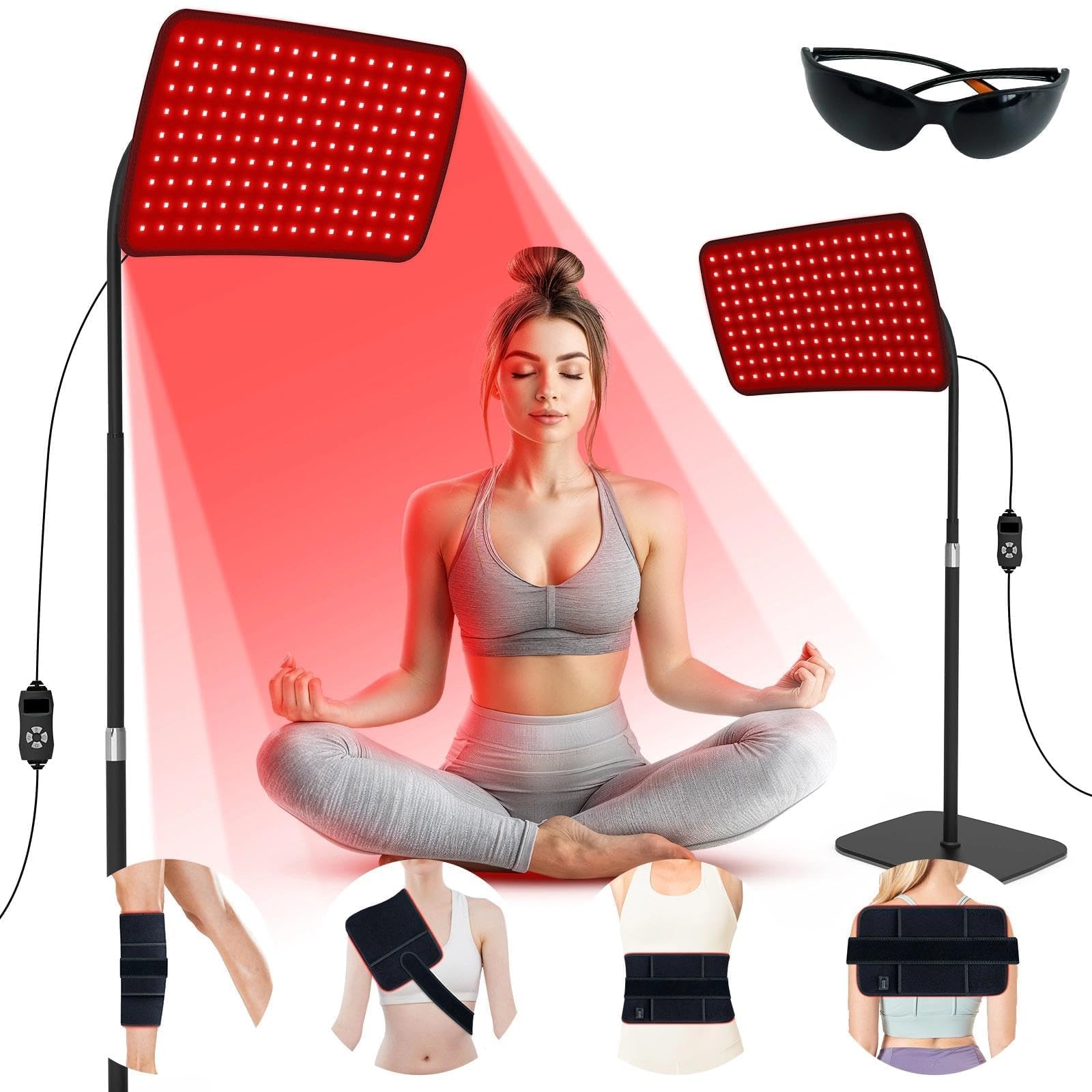 Luce rossa per viso e corpo, lampada a luce infrarossa 2 in 1 e cuscinetto avvolgente indossabile, impulso 10 Hz 660 nm 850 nm dispositivo per alleviare il dolore al corpo e alla schiena