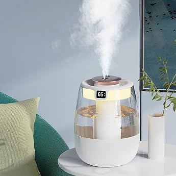 Luftbefeuchter Schlafzimmer Top-Fill USB Double Spray Fogss Silent Digital Luftbefeuchter 2.2L 360  Leise K hler Nebel Luftbefeuchter Aromadiffusor f r Pflanzen f r Schlafzimmer B ro white