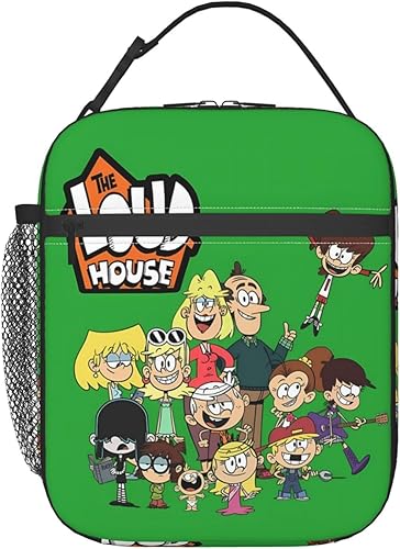 atgzfdr The Loud Anime House - Lonchera aislada de gran capacidad, a prueba de fugas, bolsa de almuerzo con cremallera, bolsillo de red externo,