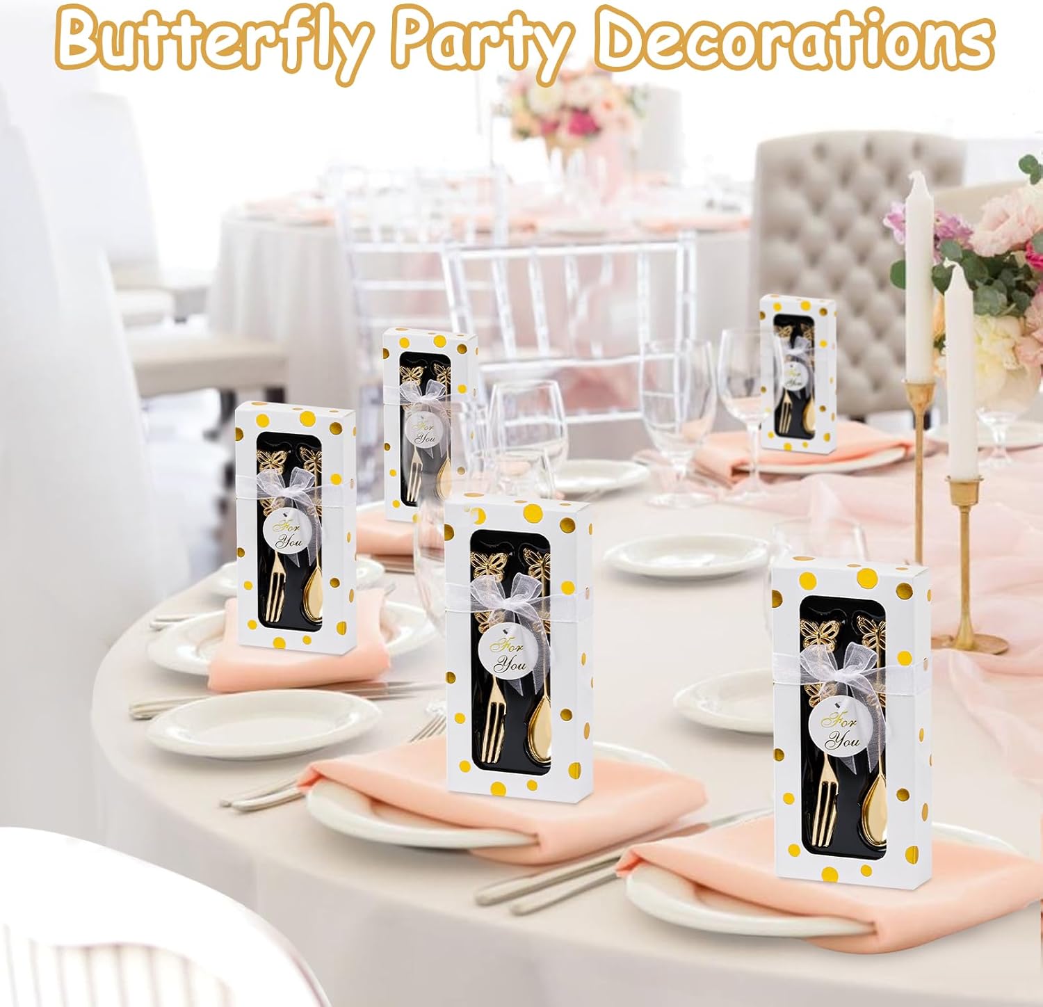30 Pcs Wedding Forks and Spoon Set, Butterfly Coffee Teaspoon with Gift Box, Wedding Baby Shower Return Gift Tea Party Decoration Souvenir or Bridal Shower Favors for Guests