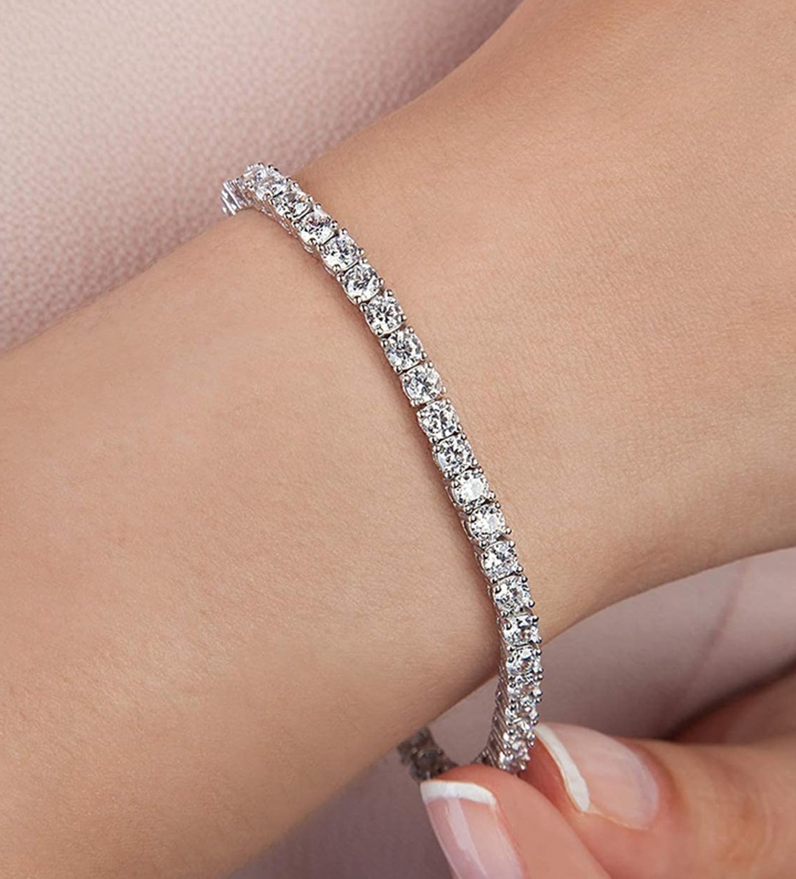 Bracelet Argent Femme 925, Bracelet Chaîne de Tennis avec Zirconium Ronde 2MM-4MM - Cadeau pour Maman Épouse Fille Amie