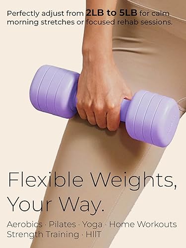 Miniatura 5 de Juego de mancuernas ajustables moradas de 2 a 5 libras y kit de pilates gris pardo