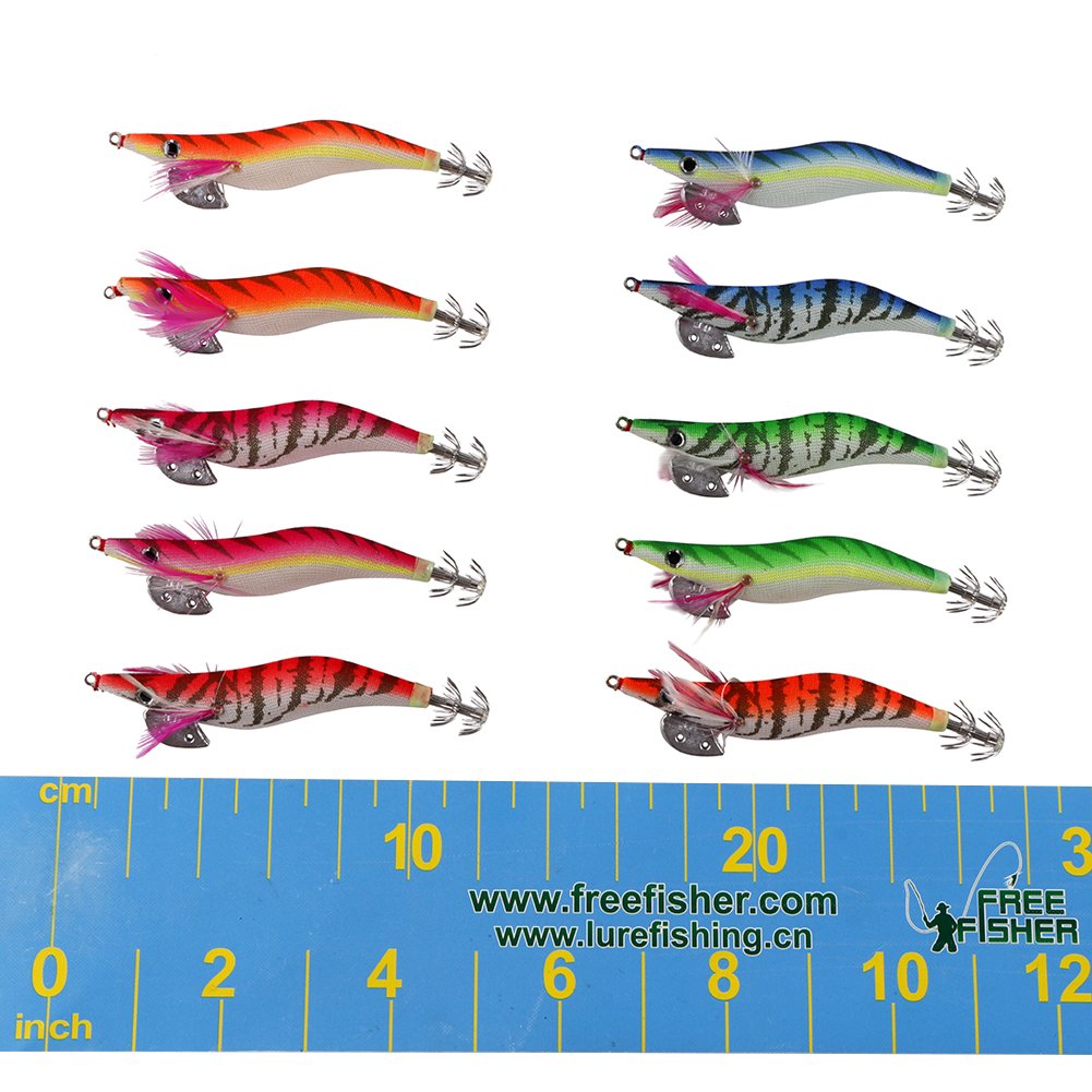 24 PCS Lumineuse Turlutte Leurre pour la Pêche des Pieuvre,Seiches et Calamar Leurres de Pêche Appâts de Crevettes de Pêche Crevettes pour appâts durs