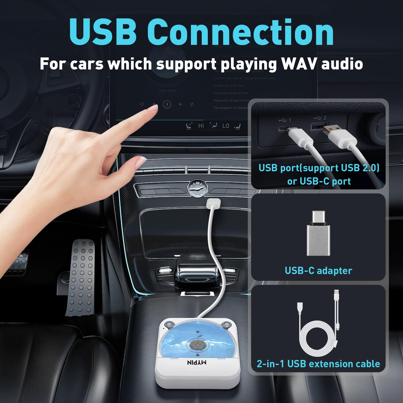 Lecteur CD Portable avec Port USB/AUX, Lecteur CD Externe Compatible avec Autoradio, Ordinateur Portable, Téléviseur, Ordinateur, Universel pour Véhicules, Prend en Charge CD/CD-MP3