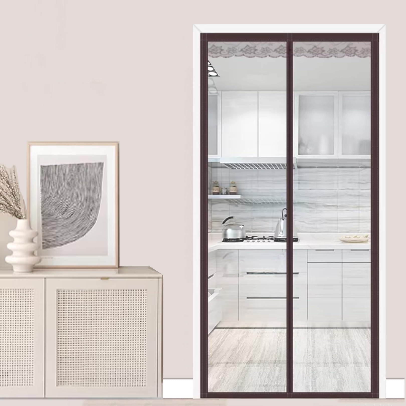 Isolant anti froid porte entrée transparent avec rideau magnétique thermique 85x195cm brun