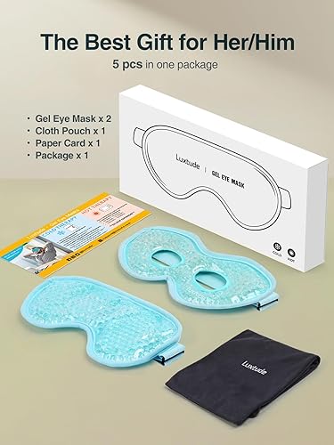 Miniatura 9 de Luxtude Máscara de ojos de gel refrescante para ojos secos, 2 unidades, paquete de hielo para ojos fríos y calientes, máscara reutilizable para ojos