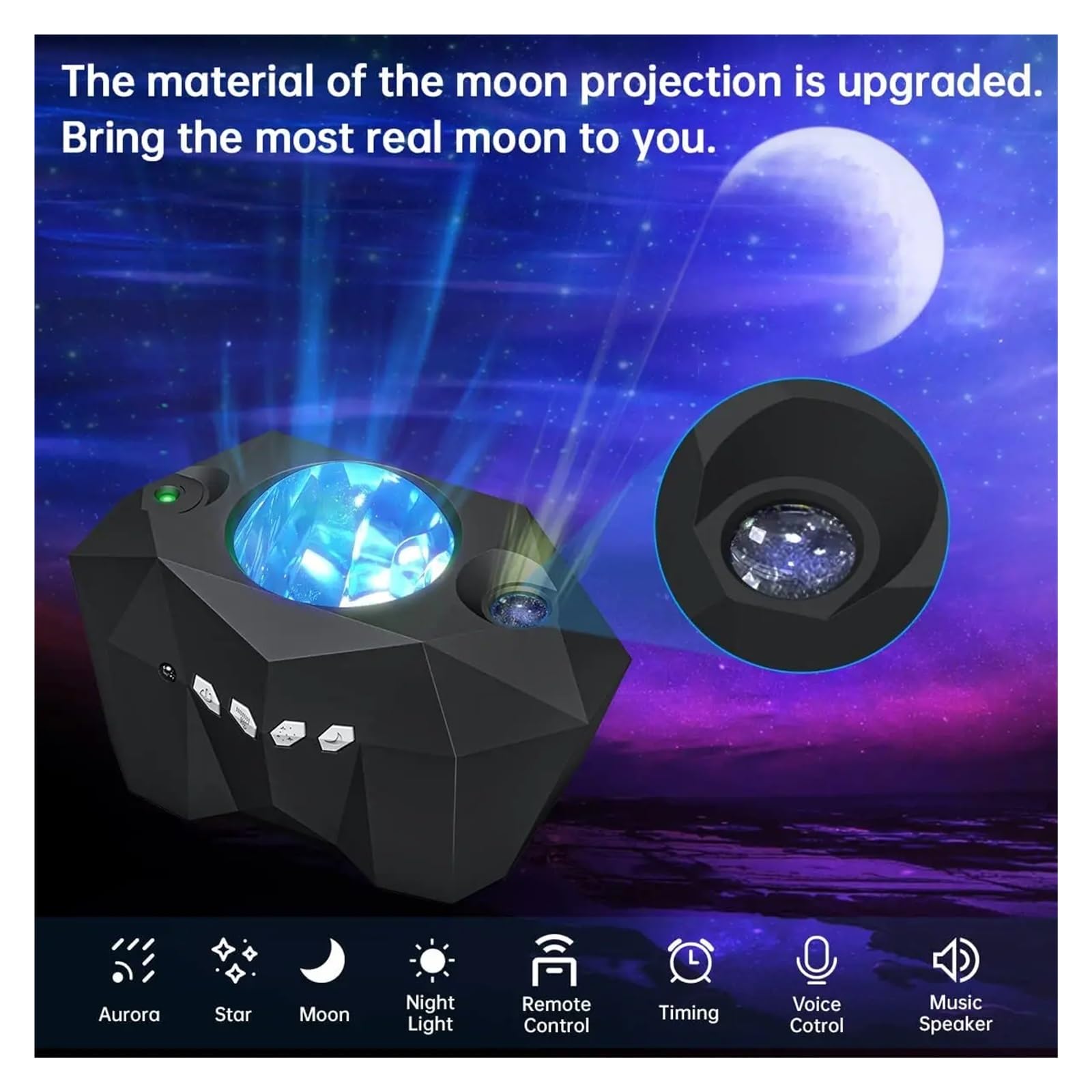 Projektor Led Aurora Borealis Księżyc Galaktyka Lampki Nocne Bluetooth Muzyka Gwiazda Mgławica Projekcja Atmosfera Lampa Dekoracja Sypialni Projekcja W Wysokiej RozdzielczośCi(Black)