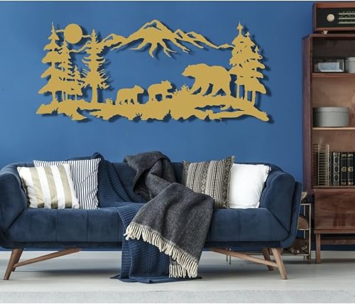 Miniatura 3 de Decoración de pared de metal de la familia de osos, arte familiar de oso de metal, decoración de pared de metal, decoración de montaña de árbol,