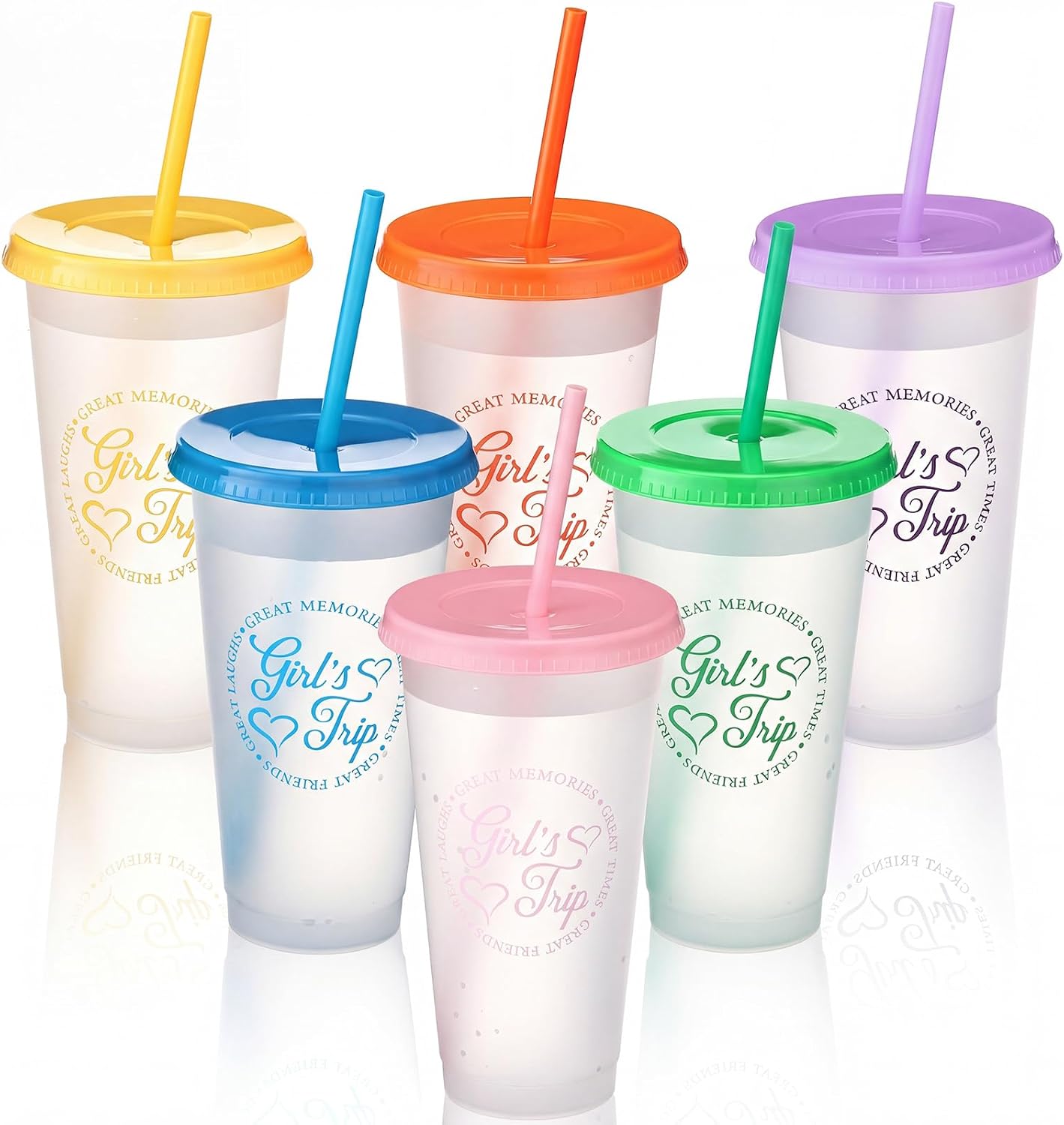 CHENGU 6 Set Girls Trip Gifts Favors Weekend Gifts 2026 for Girls Women Trip Cup with Lid Straw 24oz Plastic Tumbler Travel Friendship Cup for Friend Bachelorette Vacation Party (Colorful)