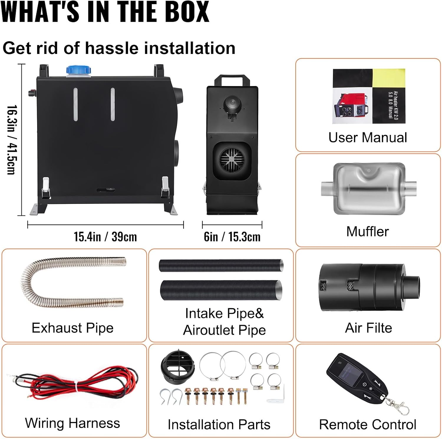Happybuy Diesel Air Heater, 12V 8KW All-in-One, Remote Control, Muffler, For Car, Vans, Truck, RV, Boats, Trailer, Motorhome, Caravan
