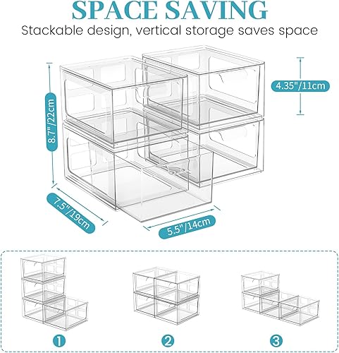 Miniatura 2 de SpaceHacks Paquete de 6 cajones organizadores de maquillaje de plástico apilables, organizadores de acrílico, contenedores de almacenamiento