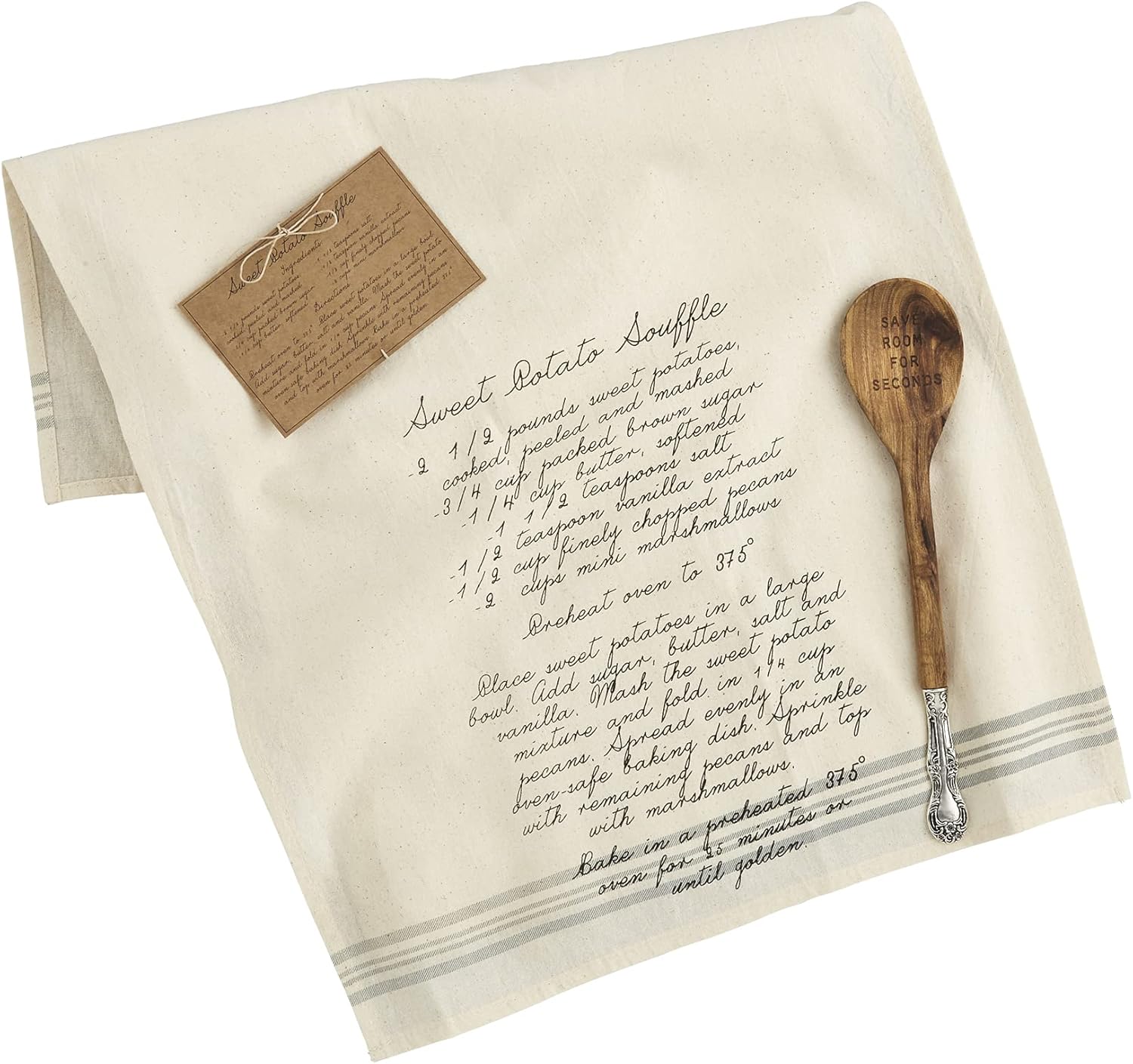 Mud Pie Thanksgiving Sides Recipe Towel and Wooden Spoon Set, Sweet Potatoes, 26" x 16.5"