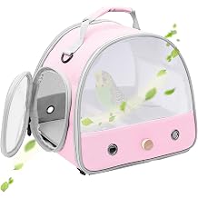 Bird Carrier, Portable Small Bird Parrot Parakeet Carrier with Standing Perch and Soft Mat, Side Access Window Collapsible Pink, Mesh Windows