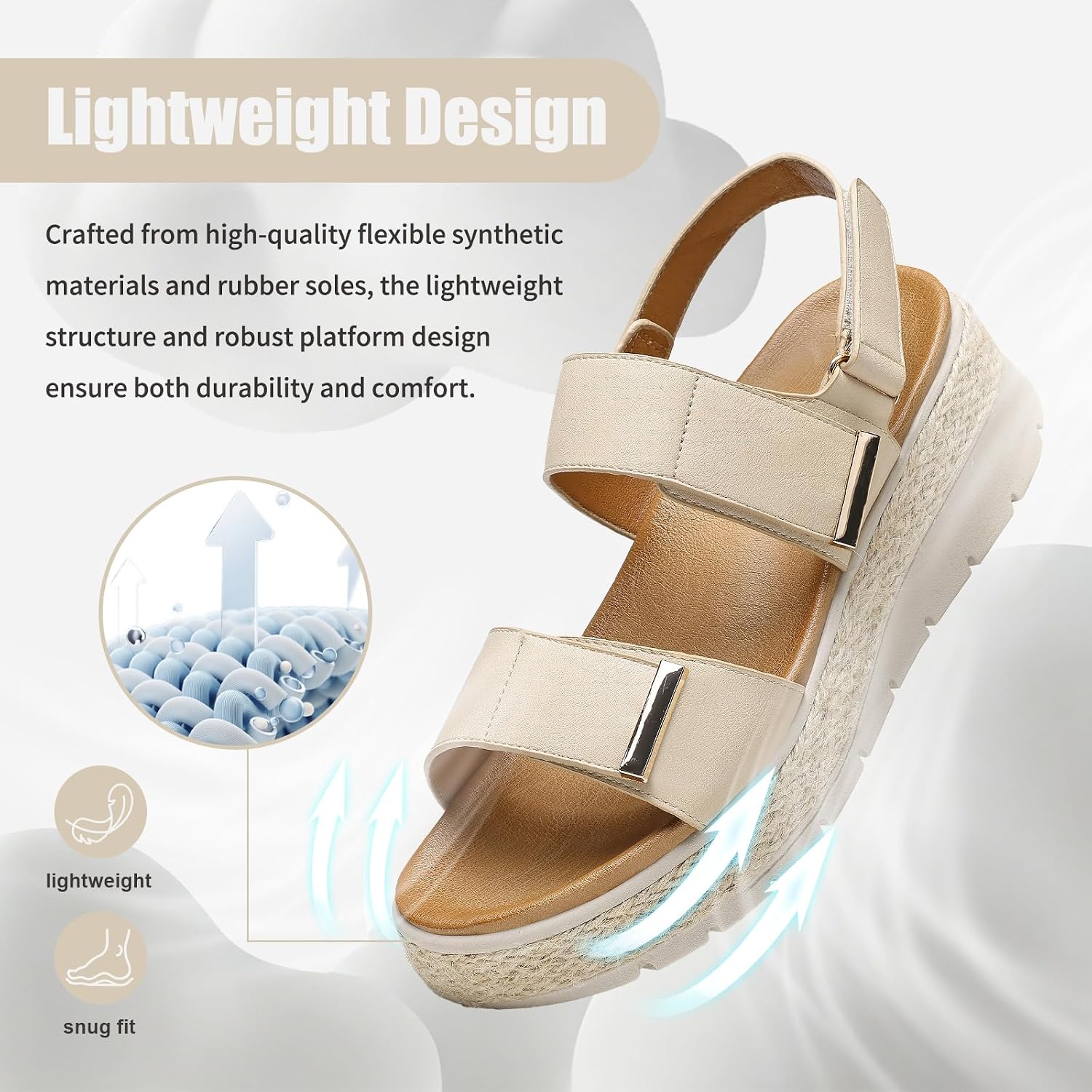 ziitop Espadrille Wedges for Women Platform Sandals Orthopedic Arch Support image 5