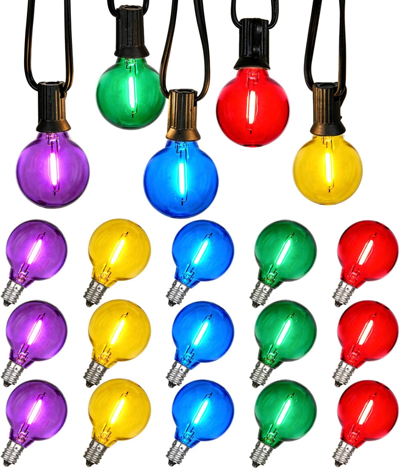 25 Pack G40 LED Replacement Bulbs,120V 0.5W,E12 Base,for Outdoor String Lights,Multicolor