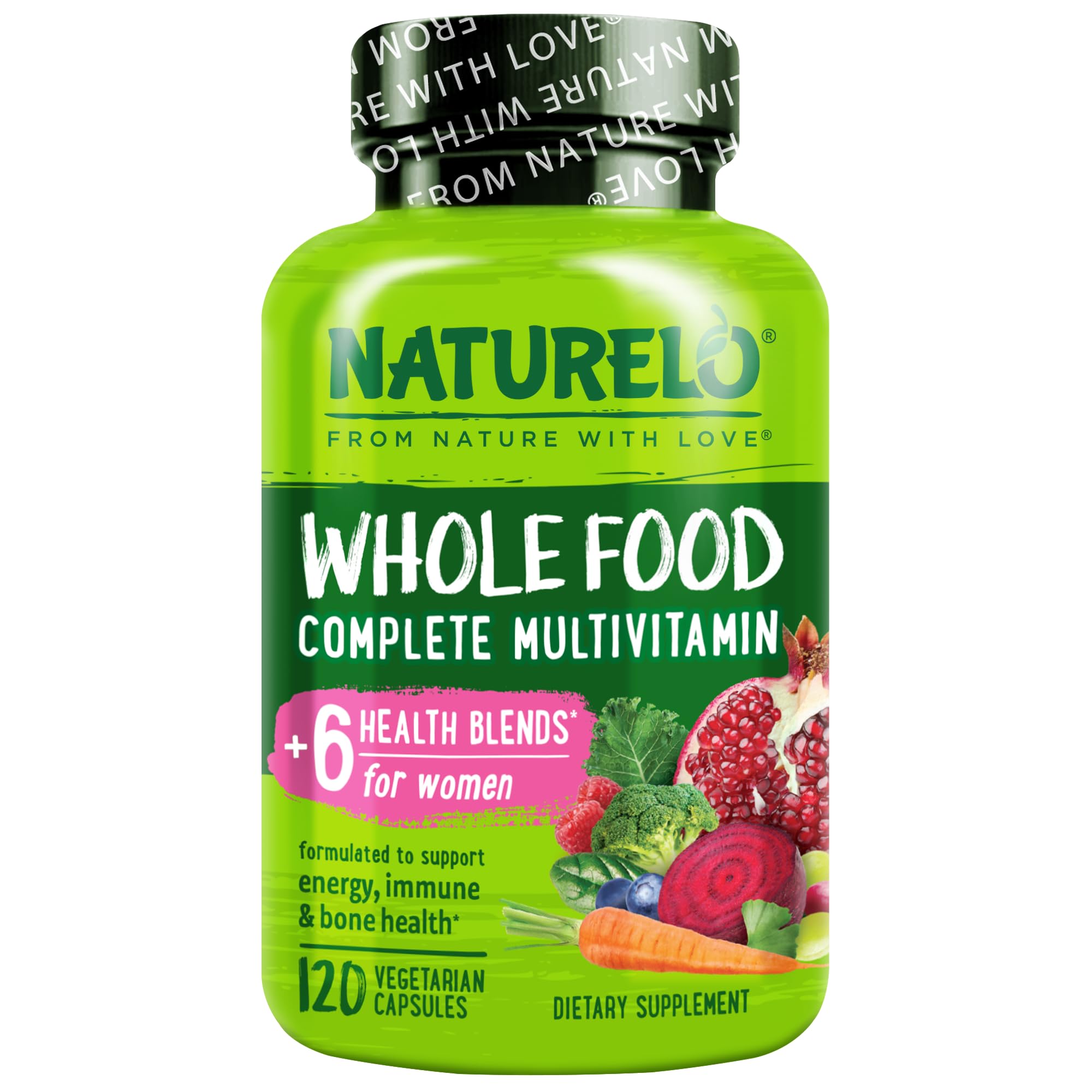 NATURELO Whole Food Multivitamin für Frauen - # 1 Nr - Natürliche Vitamine, Mineralstoffe, Roh organische Extrakte - beste Ergänzung für Energie und Herzgesundheit - Vegan - Non GMO -