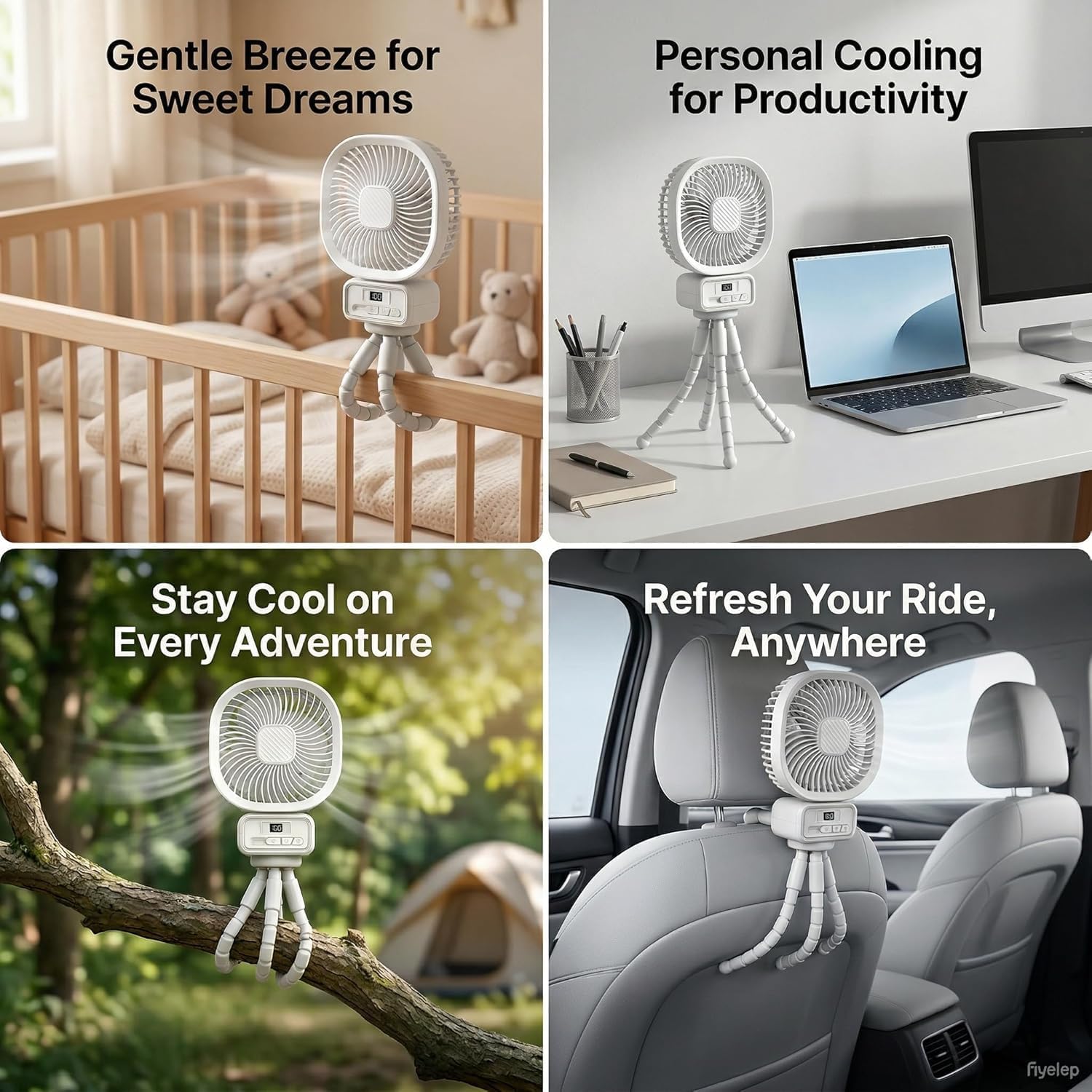 3 in 1 Desk Fan with Detachable Stand, Stroller Fan for Baby, Turbo Table Fan for Bedroom with Desk Lamp, 270 Oscillating Head, 100-Speed Digital Display, Silent, White