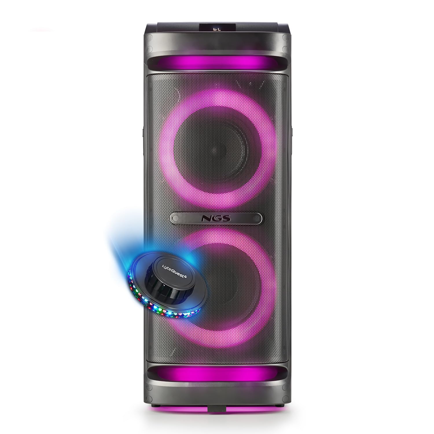 Enceinte Active Sono DJ NGS WILDSPACE2-2000W, Bluetooth, USB/AUX, Lumière LED, TWS, 1 SUB 10", Soirée, Fête, Jeu de lumière