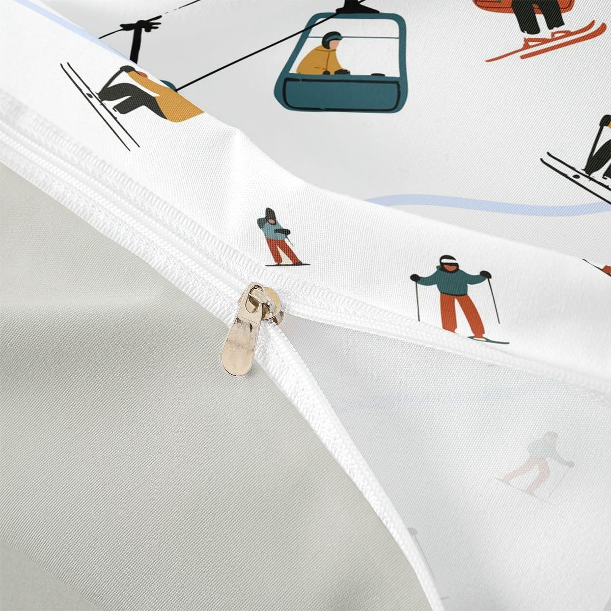 Erosebridal Skiing Games Toddler Duvet Cover Winter Sports Theme Bedding Set Snow Mountain Skiing Comforter Cover for Kids Boys Girls,Ski Resort Bed Set