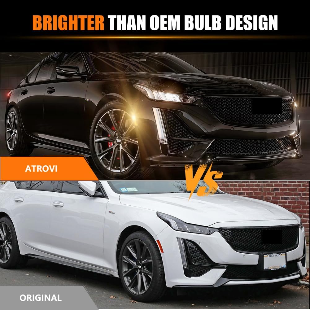 LED Front Side Marker Lights Assembly for Cadi-llac 2020 2021 2022 2023 2024 CT5 Front Bumper Marker Signal Lamps, Replace OEM Smoked Lens Amber LED Side Turn Signal Lamps, 2 PCS