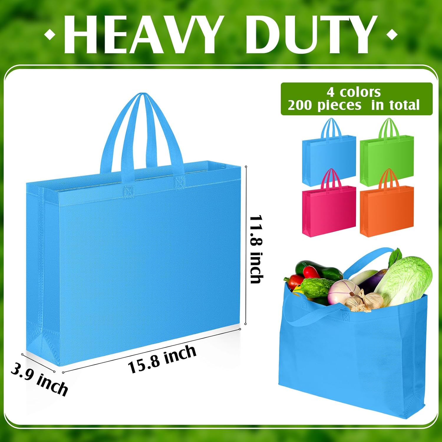 Silkfly 200 Pieces Non Woven Tote Bag Bulk Large Reusable Shopping Bag Gift Grocery Bags with Handles Fabric Blank Tote Bag