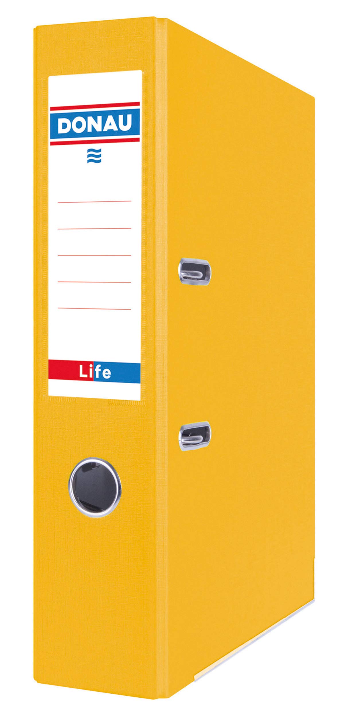 DONAU Juego de 25 carpetas A4/75mm/7,5 cm, color amarillo neón, funda de plástico PP/papel/archivador ranurado, carpeta de oficina con protección de cantos, ideal para oficina y escuela, puntos verdes