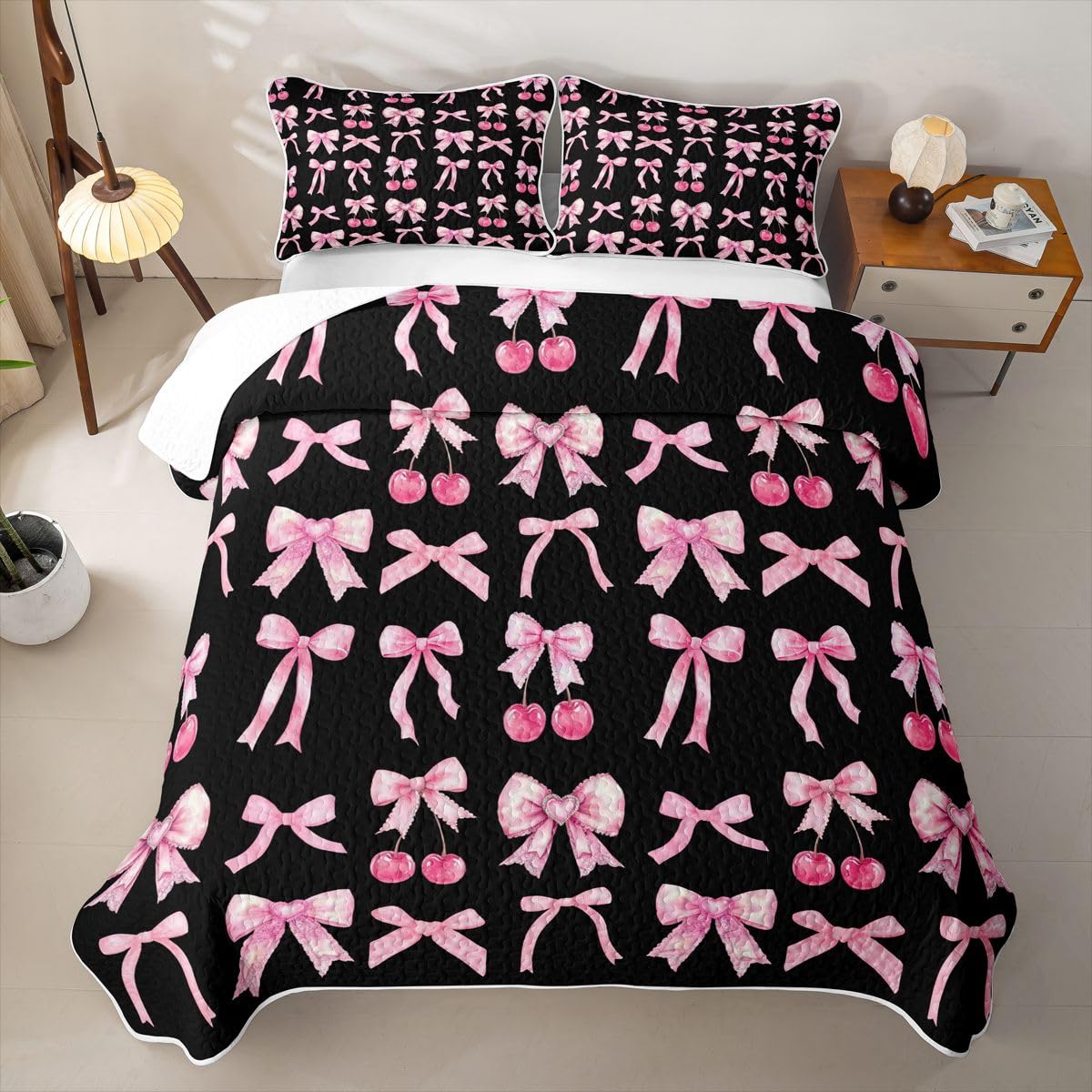 Homewish Rosa Kirsch Schleife Steppdecke 240x260cm