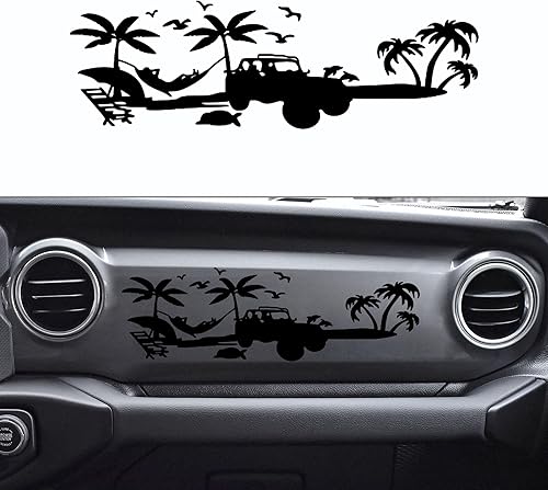 Miniatura 2 de Zhizhong Calcomanía de vinilo para tablero de guanteras, escenario de playa, para Wrangler JL JLU Gladiator JT 2018-2023 (negro mate)