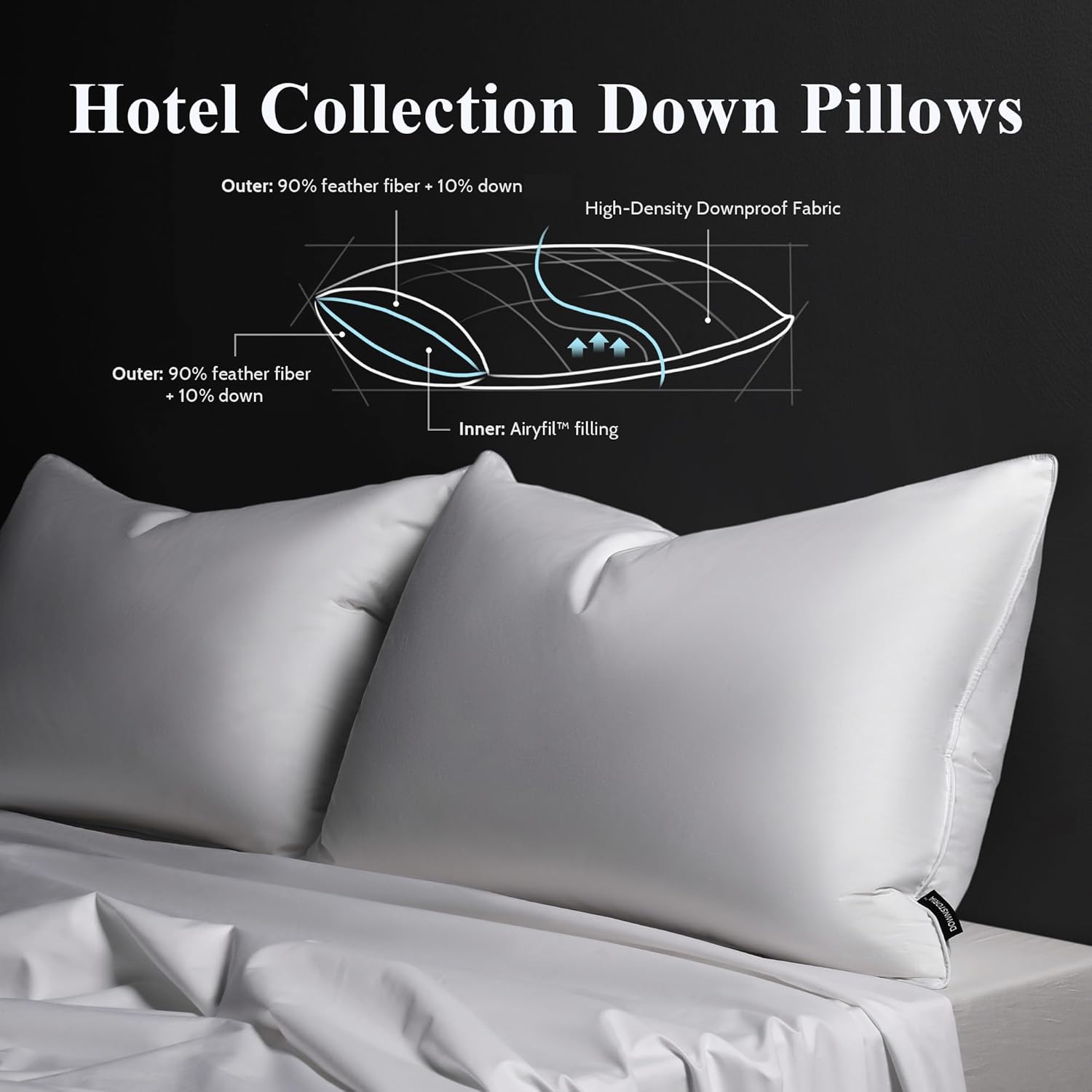 Goose Feather Down Pillow King Size Set of 2, Hotel Collection Bed Pillows for Sleeping, 2 Pack, Down Surrounded Soft Medium Firm Pillows for Side Back Sleepers 20 x 36 in. - Image 2