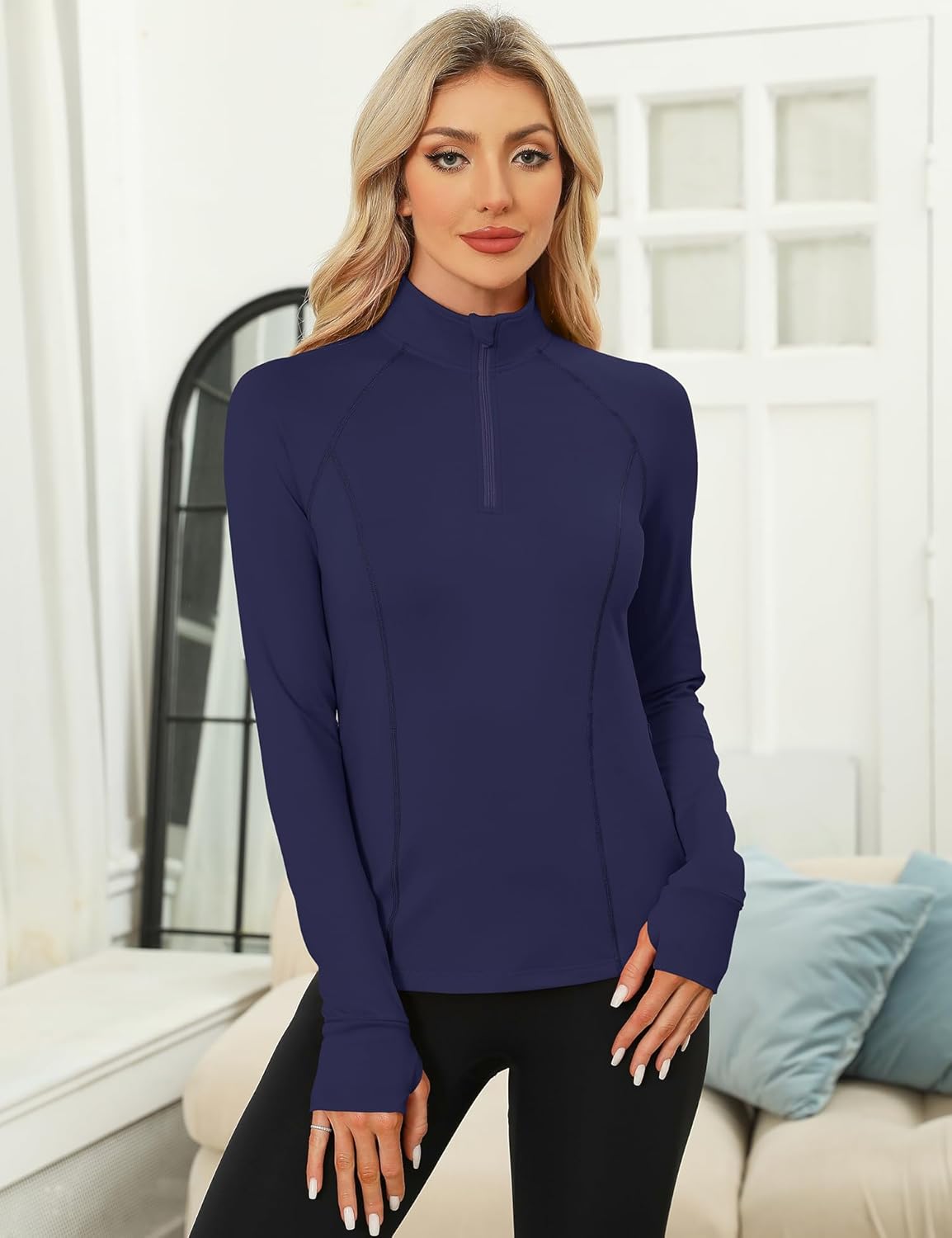 LOMON Women's Long Sleeve Athletic Tops Quarter Zip Workout Shirts Turtle Neck Fall Compression Shirt with Thumb Hole - Image 3