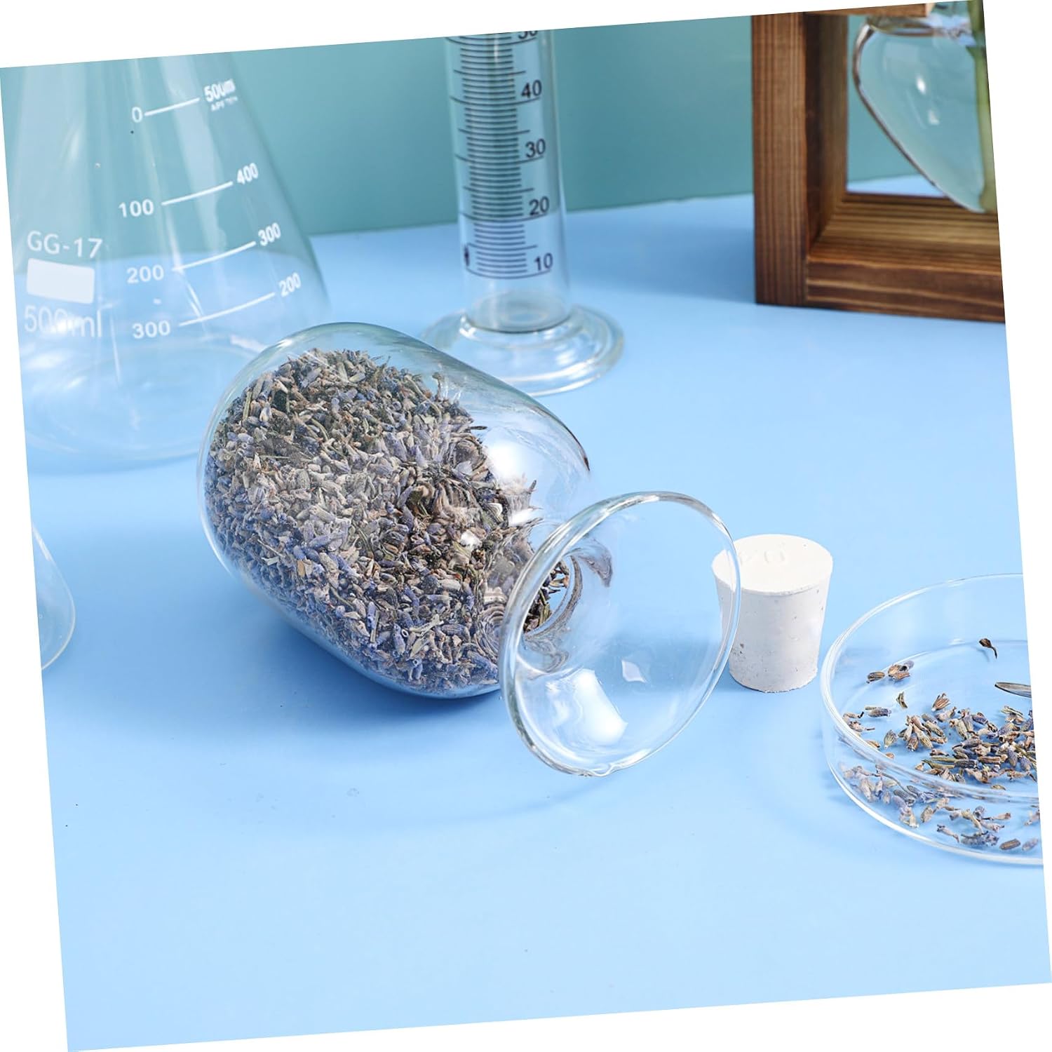 OUNONA Transparent Round Glass Match Holder Bottle with Stopper Clear Sample Storage Jar for Laboratory School Apothecary Display and Home Organization