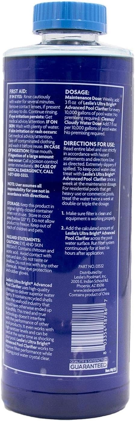 Leslie's Ultra Bright Advanced Clarifier - Fast-Acting, Non-Foaming Formula - for Swimming Pools - 1 Quart