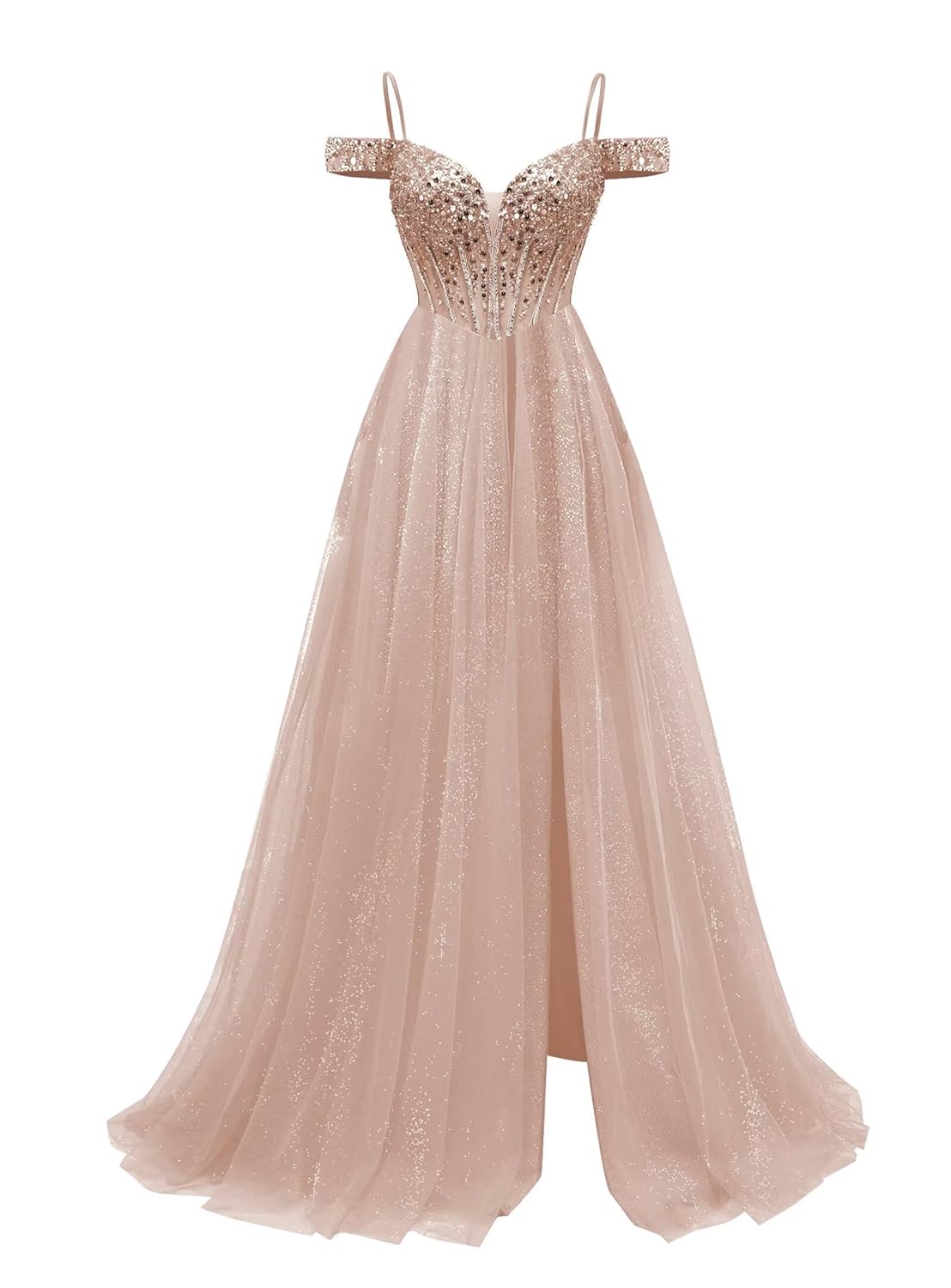 Tulle Prom Dresses Long Off Shoulder Ball Gown for Women Formal Sequin Beaded Corset Evening Gown
