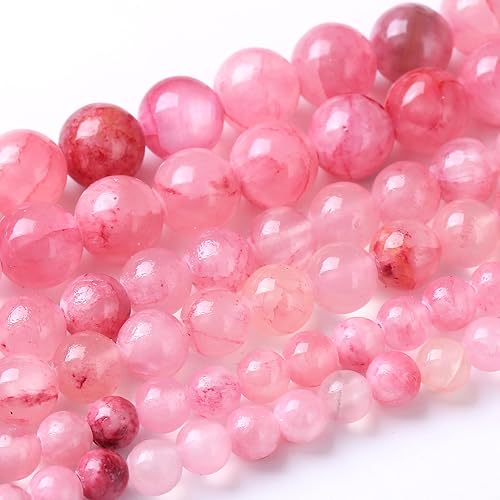 Cuentas sueltas redondas de gemas naturales, cuentas de cristal de piedra energética para hacer joyas 15" (Cristales de cuarzo de fresa, jades, 6MM)