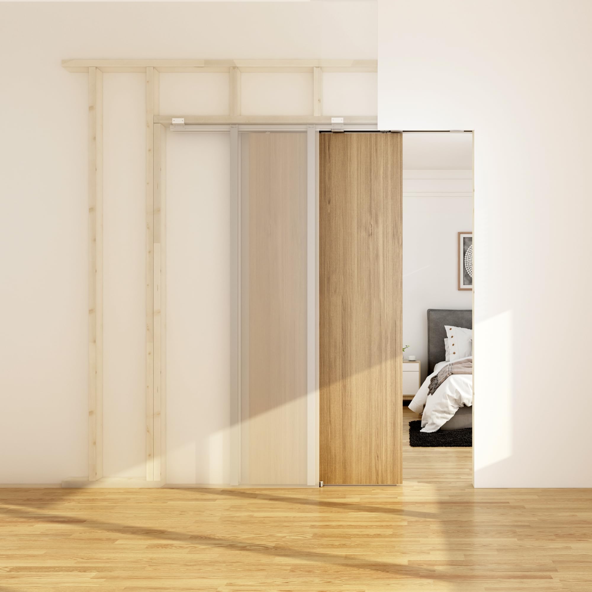 JUBEST Steel Pocket Door Frame Kit with Pre-drilled Track, Smooth and Sturdy, Easy to Install Hidden Door Kit, for 36"x84" Door, Strong Corrosion Resistance