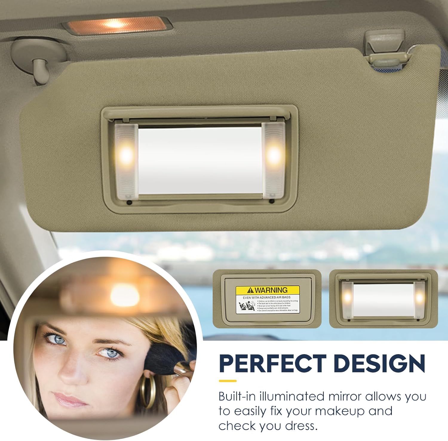 Left Driver Side Sun Visor with Vanity Light Fit for Honda Accord 2008 2009 2010 2011 2012, Replace for 83280TA0A91ZB Beige