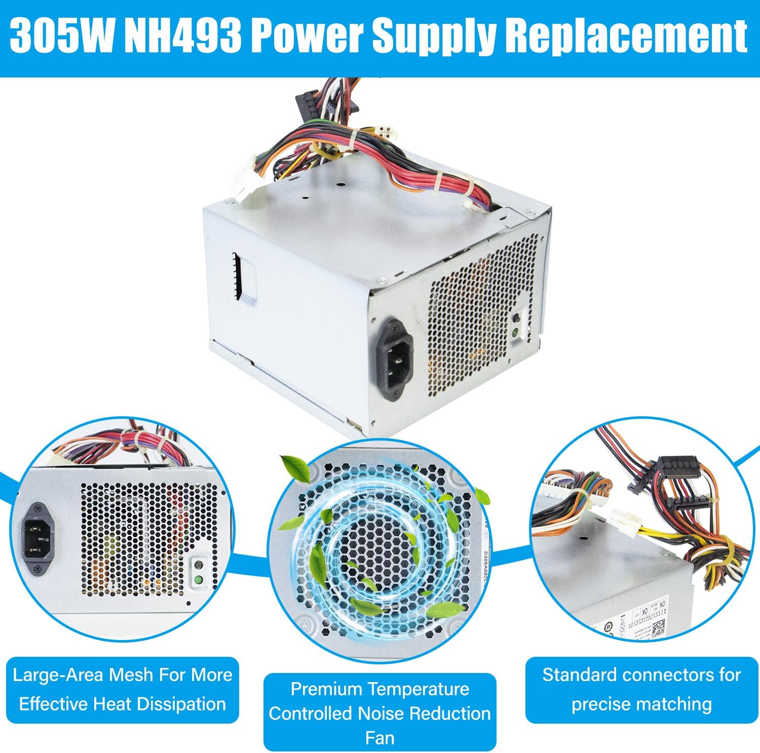 YEECHUN L305P-01 NH493 305W Power Supply Replacement PSU for Dell Optiplex 360 380 580 745 755 760 780 960 MT Mini Tower PS-6311-5DF-LF N305P-06 MH595 XK215 P192M JH994 C248C PW114 MK9GY X8129